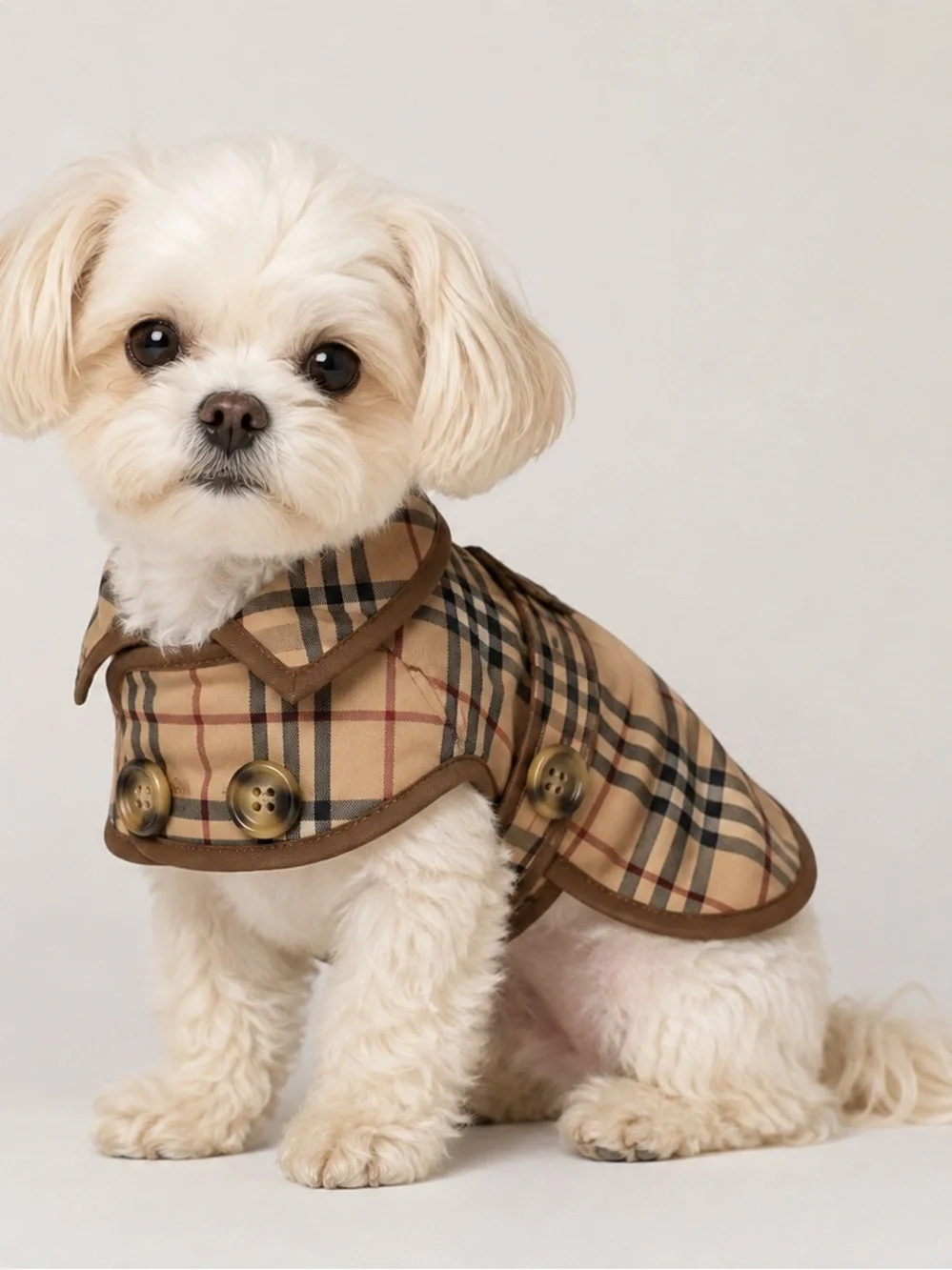 Luxury Tan Striped Dog Trench Coat Plaid Pets Coat Classic Raincoat design Small
